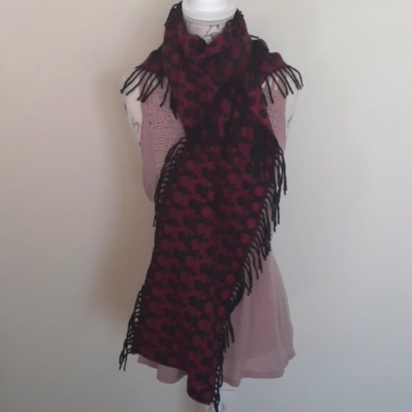 Cashmink raspberry & black polka dot reversible scarf 🐱 - Picture 3 of 5